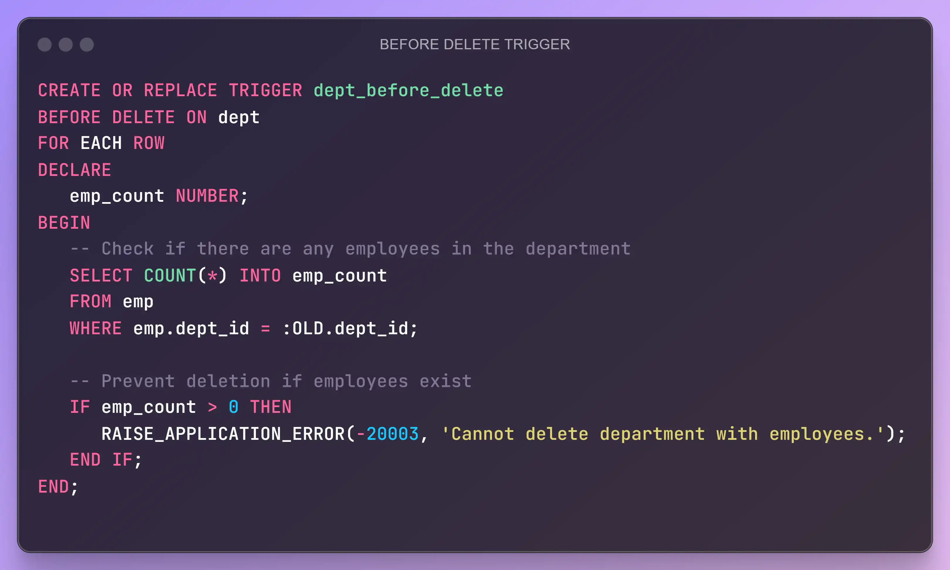BEFORE-DELETE-TRIGGER BEFORE DELETE TRIGGER