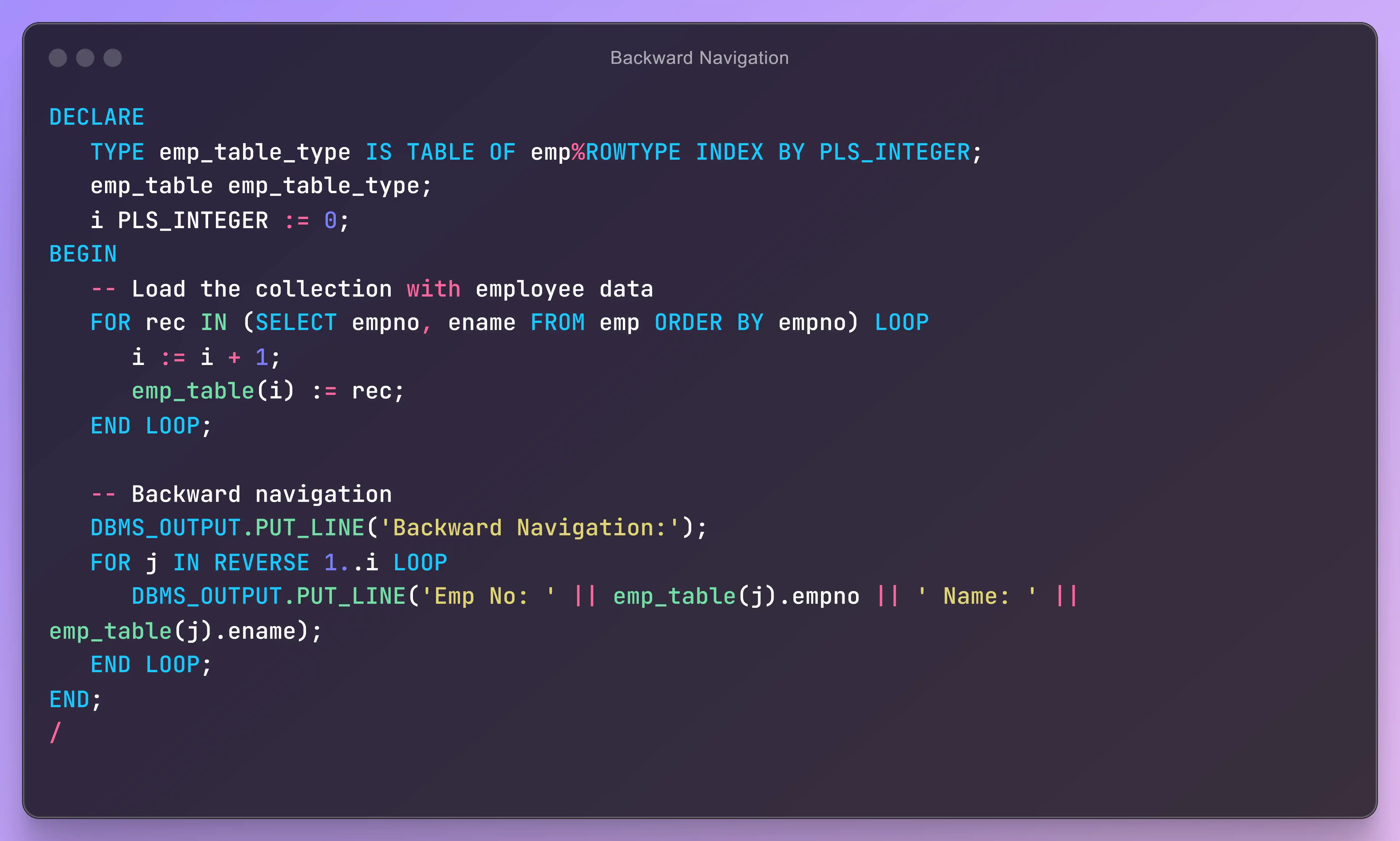 Forward and backward navigation in Oracle