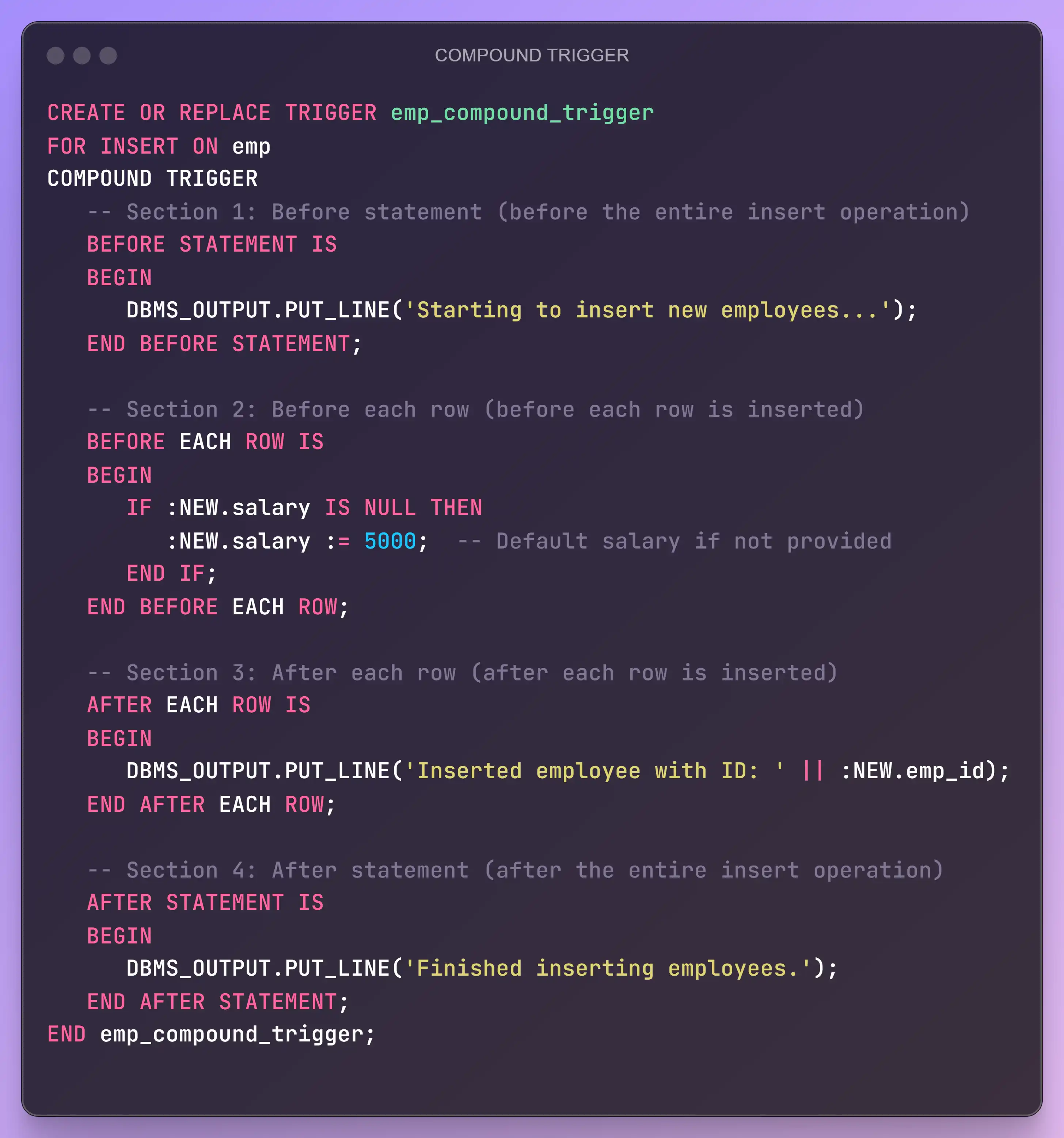 COMPOUND-TRIGGER EXAMPLE COMPOUND TRIGGER EXAMPLE
