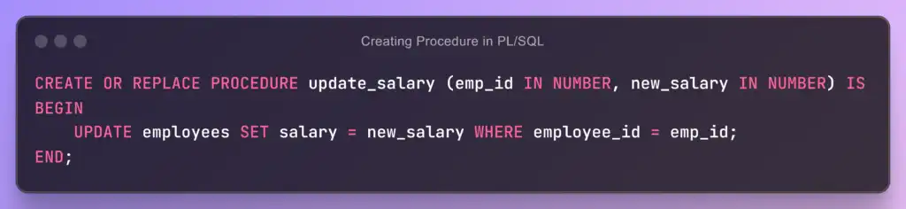 Creating a procedure in PL/SQL