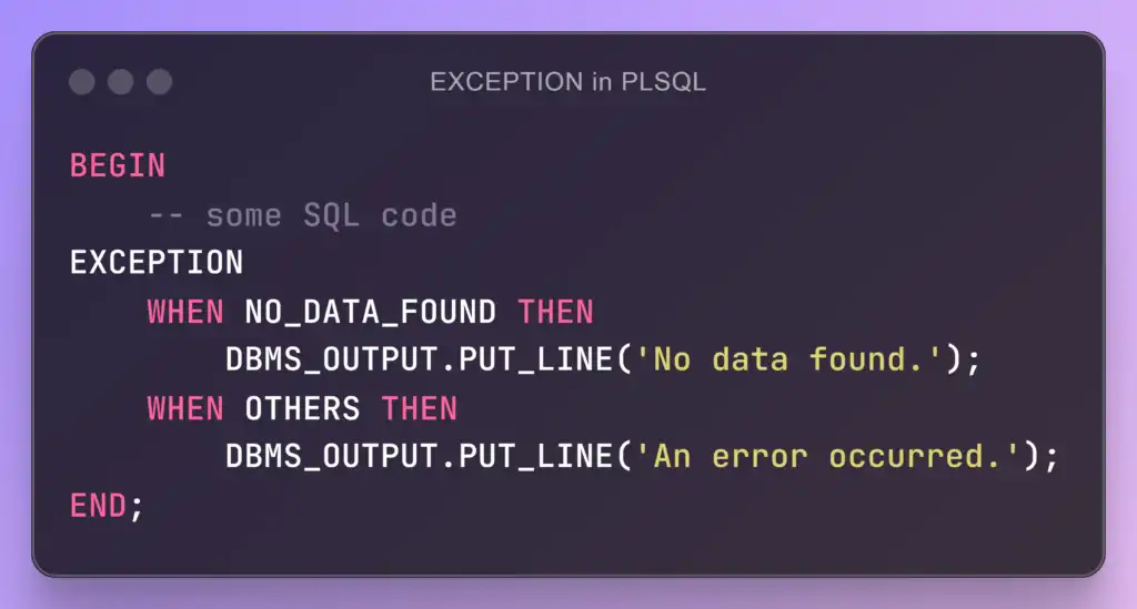 EXCEPTION handling in PL/SQL