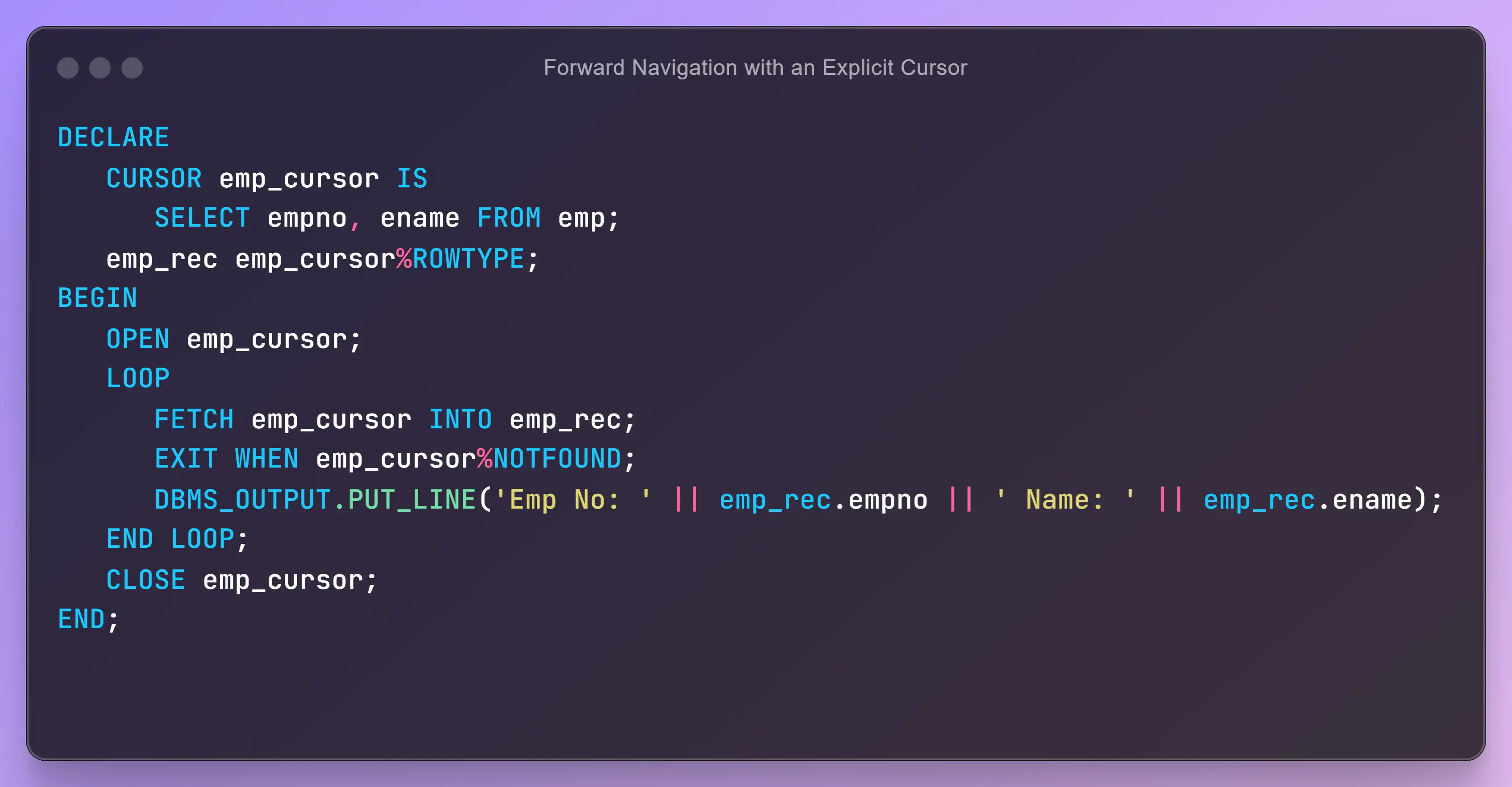 Forward Navigation with an Explicit Cursor