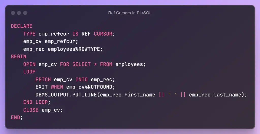 Ref cursors in PL/SQL